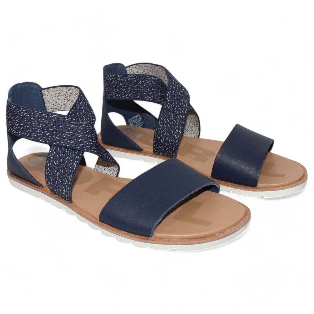 SOREL Women's Ella II Leather Sandals, Nocturnal Blue Multiple Size US 6.5 NEW - Picture 2 of 12